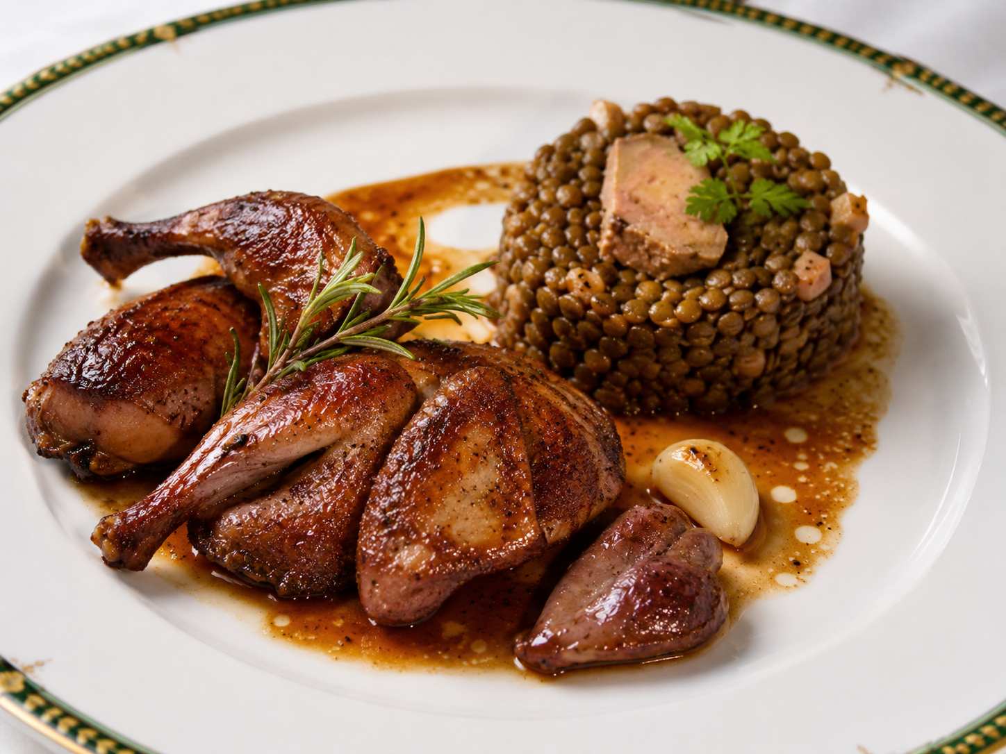 Pigeon de Pornic aux lentilles